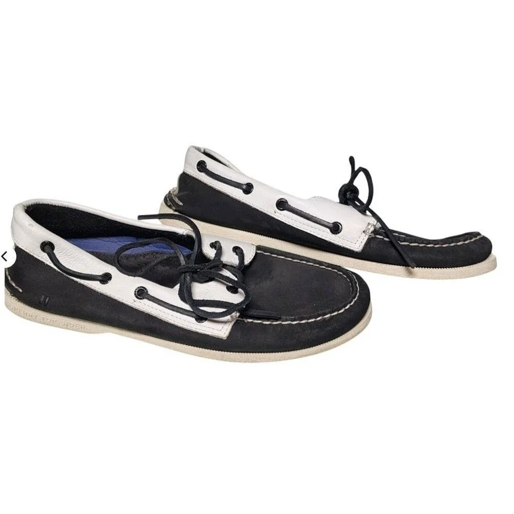 Sperry Topsider Boat Shoes Leather Size 9 Mens Black and White